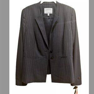 NEW! CLASSIQUES ENTIER navy Pinstripe Classic Wool Blend Blazer Sz12 Career Zoom